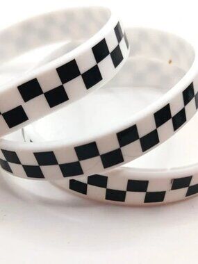 Skater White and Black Checkered Silicone Wristbands Lot Of THREE New